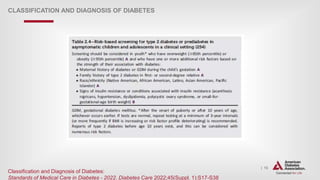 | 13
CLASSIFICATION AND DIAGNOSIS OF DIABETES
Classification and Diagnosis of Diabetes:
Standards of Medical Care in Diabetes - 2022. Diabetes Care 2022;45(Suppl. 1):S17-S38
 