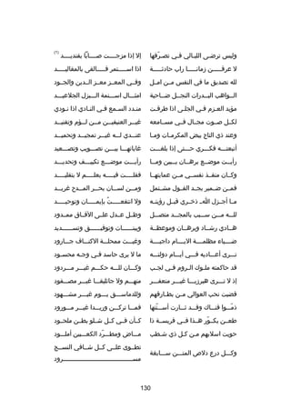 ‫)1(‬

‫وليس ترضـى الليـالي فـي تصـرفها‬
‫اّ‬
‫ـ‬
‫ـ‬
‫ـ‬

‫إل إذا مزجــــت صــــابا بقنديــــد‬

‫ل عرقـــــن زمانـــــا راب حادثـــــة‬

‫اذا اســـــتمر فـــــالقى بالمقاليـــــد‬

‫لله تصديق ما في النفس مــن امــل‬

‫وفــي المعــز معــز الــدين والجــود‬

‫الــواهب البــدرات النجــل ضــاحية‬
‫ـ‬
‫ـ‬
‫ـ‬
‫ـ‬

‫امثـــال اســـنمة الـــبزل الجلعيـــد‬

‫مؤيد العـزم فـي الجلـى اذا طرقـت‬
‫ـ‬
‫ـ‬
‫ـ‬
‫ـ‬

‫منـدد السـمع فـي النـادي اذا نـودي‬
‫ـ‬
‫ـ‬
‫ـ‬
‫ـ‬
‫ـ‬

‫لكــل صــوت مجــال فــي مســامعه‬

‫رغي ــر العنيفي ــن م ــن ل ــؤم وتفني ــد‬
‫ـ‬
‫ـ‬
‫ـ‬
‫ـ‬
‫ـ‬

‫وعند ذي التاج بيض المكرم ـات وم ـا‬
‫ـ‬
‫ـ‬

‫عنـــدي لـــه رغيـــر تمجيـــد وتحميـــد‬

‫أتبعتـــه فكـــري حـــتى إذا بلغـــت‬

‫رغاياتهـــا بيـــن تصـــويب وتصـــعيد‬

‫رأيــت موضــع برهــان يــبين ومــا‬
‫ـ‬
‫ـ‬
‫ـ‬
‫ـ‬
‫ـ‬

‫رأيـــت موضـــع تكييـــف وتحديـــد‬
‫ـ‬
‫ـ‬
‫ـ‬
‫ـ‬

‫وكــان منقــذ نفســي مــن عمايتهــا‬

‫فقل ــــت في ــــه بعل ــــم ل بتقلي ــــد‬
‫ـ‬
‫ـ‬
‫ـ‬
‫ـ‬

‫فمــن ضــمير بجــد القــول مشــتمل‬

‫وم ــن لس ــان بح ــر الم ــدح رغري ــد‬
‫ـ‬
‫ـ‬
‫ـ‬
‫ـ‬
‫ـ‬

‫مــا أجــزل اــ ذخــري قبــل رؤيتــه‬

‫ول انتفعـــــت بإيمـــــان وتوحيـــــد‬
‫ُ‬

‫للـــه مـــن ســـبب بالمجـــد متصـــل‬

‫وظــل عــدل علــى الفــاق ممــدود‬

‫هــادي رشــاد وبرهــان وموعظــة‬

‫وبينــــــات وتوفيــــــق وتســــــديد‬

‫ضــــياء مظلمــــة اليــــام داجيــــة‬

‫ورغيـــث ممحلـــة الكنـــاف جـــارود‬

‫تـــرى أعـــاديه فـــي أيـــام دولتـــه‬

‫ما ل يرى حاسد فـي وجـه محس ـود‬
‫ـ‬
‫ـ‬
‫ـ‬

‫قد حاكمته مل ـوك ال ـروم ف ـي لج ـب‬
‫ـ‬
‫ـ‬
‫ـ‬
‫ـ‬

‫وكـــان للـــه حكـــم رغيـــر مـــردود‬

‫إذ ل تـــرى هبرزيـــا رغيـــر منعفـــر‬

‫منهـــم ول جاثليقـــا رغيـــر مصـــفود‬

‫قضيت نحب العوالي م ـن بط ـارقهم‬
‫ـ‬
‫ـ‬

‫وللدماســـق يـــوم رغيـــر مشـــهود‬

‫ذمـــوا قنـــاك وقـــد ثـــارت أســـنتها‬
‫اّ‬
‫اّ‬

‫فمـــا تركـــن وريـــدا رغيـــر مـــورود‬

‫طعــن يكــور هــذا فــي فريســة ذا‬
‫اّ‬

‫كــأن فــي كــل شــلو بطــن ملحــود‬

‫حويت اسلبهم مـن كـل ذي شـطب‬
‫ـ‬
‫ـ ـ‬

‫مـــاض ومطـــرد الكعـــبين أملـــود‬
‫اّ‬

‫وكـــل درع دلص المتـــن ســـابغة‬

‫تطــوى علــى كــل شــافي النســ ج‬
‫مســــــــــــــــــــــــــــــــــــــرود‬

‫031‬

 