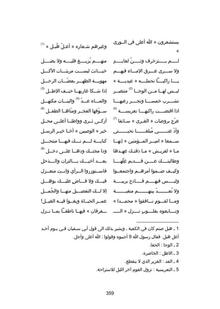 ‫يستشعرون » ا أعلى في السسورى‬
‫«‬

‫وغيرهم شسعاره » أعسل هبسل «‬
‫ُ ُس‬
‫س‬

‫)1(‬

‫ ٍ‬
‫لسسسسسم يسسسسستزخرف وثسسسسسن لعابسسسسسد‬
‫ُ‬

‫منهسسسسم يزيسسسسغ قلبسسسسه ول يضسسسسل‬
‫ُ‬

‫ول سسسسرى عسسسرق المسسساء فيهسسسم‬
‫س‬
‫س‬

‫خب سسسائث ليس سسست مريئ سسسات الك سسسل‬
‫س‬
‫س‬
‫س‬
‫س‬

‫يسسسسا راكبسسسسا تحملسسسسه » عيديسسسسة «‬

‫مهويسسسة الظهسسسر بعضسسسات الرحسسسل‬
‫اّ‬

‫منتص سسر‬
‫س‬

‫)3(‬

‫لي سسس له سسا م سسن الوج سسا‬
‫س‬
‫س س‬
‫س‬

‫)2(‬

‫تشسسسسرب خمسسسسسا وتجسسسسر رعيهسسسسا‬

‫إذا شسسكا غاربهسسا حيسسف الطسسل‬
‫س‬
‫س‬
‫س‬
‫س‬
‫اّ‬
‫والمسسساء عسسسد‬

‫)4(‬

‫والبنسسسات مكتهسسسل‬
‫)6(‬

‫اذا اقتضسسسست راكبهسسسسا تعريسسسسسة‬

‫)5(‬

‫سسسوفها الفجسسر ومناهسسا الطفسسل‬
‫اّ‬
‫اّ‬

‫عرج بروضات » الغ سرى « س سائفا‬
‫س‬
‫س‬
‫اّ‬

‫)7(‬

‫أزكسسى ثسسرى وواطئسسا أعلسسى محسسل‬

‫وأد عنسسسسسسسي مبلغسسسسسسسا تحيسسسسسسستي‬
‫ُ‬
‫اّ‬

‫خير » الوبصيين « أخسسا خيسسر الرسسسل‬

‫سسسسمعا » اميسسسر المسسسؤمنين « إنهسسسا‬

‫كنايسسسسة لسسسسم تسسسسك فيهسسسسا منتحسسسسل‬

‫مسسا » لقريسسش « مسسا ذقتسسك عهسسدها‬

‫ودا مجتسسسك ودهسسسا علسسسى دخسسسل‬

‫)8(‬

‫وطالبت سسسسك ع سسسسن ق سسسسديم غله سسسسا‬
‫مِ اّ س‬
‫س‬
‫س‬
‫س‬

‫بعسسسسد أخيسسسسك بسسسسالترات والسسسسذحل‬

‫وكيسسف ضسسموا أمرهسسم واجتمعسسوا‬

‫فاسسستوزروا السسرأي وانسست منعسسزل‬
‫س‬
‫س‬
‫س‬
‫س‬

‫وليسسسسسس فيهسسسسسم قسسسسسادح بريبسسسسسة‬

‫في سسسك ول ق سسساض علي سسسك بوه سسسل‬
‫س‬
‫ ٍ س‬
‫س‬
‫س‬

‫ول تعسسسسسسسسد بينهسسسسسسسسم منقبسسسسسسسسة‬
‫اّ‬
‫ُ‬

‫إل لسسسك التفصسسسيل منهسسسا والجمسسسل‬
‫ُ‬

‫ومسسسا لقسسسوم نسسسافقوا » محمسسسدا «‬
‫ ٍ‬

‫عمسسر الحيسساة وبغسسوا فيسسه الغيسسل
!‬

‫وتسسسسابعوه بقلسسسسوب نسسسسزل » السسسسس‬
‫ ٍ‬

‫سسسفرقان « فيهسسا ناطقسسا بمسسا نسسزل‬

‫__________________‬
‫1 س هبل بصنم كان في الكعبة ، ويشير بذلك الى قول أبي سسفيان فسي يسوم أحسد‬
‫س‬
‫س س‬
‫س‬
‫أعل هبل. فقال رسول ا 9 أجيبوه وقولوا : ا أعلى وأجل.‬
‫2 س الوجا : الحفا.‬
‫3 س الطل : الخابصرة.‬
‫4 س العد : الغزير الذي ل ينقطع.‬
‫5 س التعريسية : نزول القوم آخر الليل للستراحة.‬

‫953‬

 