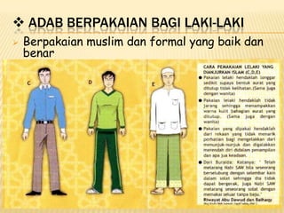  ADAB BERPAKAIAN BAGI LAKI-LAKI
 Berpakaian muslim dan formal yang baik dan
benar
 