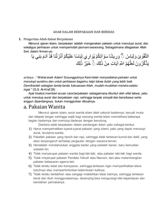 Sebelum Berpakaian Hendaknya Kita Adab dalam berpakaian dan berhias