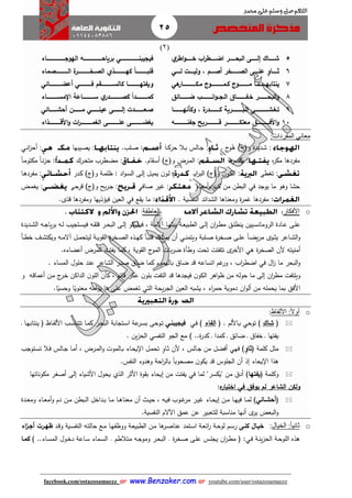 25
facebook.com/ostazosamaezz oorr wwwwww..BBeennzzaakkeerr..ccoomm oorr youtube.com/user/ostazosamaezz
01144083886
‫اللهم‬‫صل‬‫وسلم‬‫حممد‬ ‫على‬
(2)
5
6
7
8
9
10
‫ا‬‫ر‬‫ااااااط‬‫ا‬‫اض‬ ‫اااااار‬‫ا‬‫البح‬ ‫ااااااى‬‫ا‬‫إل‬ ‫اااااااك‬‫ا‬‫ش‬‫ي‬‫اطر‬‫و‬‫اااااا‬‫ا‬‫خ‬
‫اااااا‬‫ا‬‫ث‬ٍ‫و‬‫أ‬ ‫اااااخر‬‫ا‬‫الصاا‬ ‫ااااى‬‫ا‬‫عل‬‫اااا‬‫ا‬‫ص‬‫ااااي‬‫ا‬‫ل‬ ‫اااات‬‫ا‬‫ولي‬ , ‫م‬
‫هي‬‫ااااااااااااار‬‫ا‬‫ماكاا‬ ‫ااااااااااااوج‬‫ا‬‫كاما‬ ‫اااااااااااوج‬‫ا‬‫م‬ ‫اااااااااااا‬‫ا‬‫ينتابه‬
‫ااااااااااائق‬‫ا‬‫ض‬ ‫انااااااااااا‬‫و‬‫الاجاا‬ ‫خافااااااااااااق‬ ‫البحاااااااااار‬‫و‬
‫ت‬‫وكأنهاااااااااااا‬ , ‫ة‬‫اااااااااادر‬‫ا‬‫ك‬ ‫الاباااااااااااارية‬ ‫اااااااااااى‬‫ا‬‫اغاشااا‬
‫ااااااااااااااه‬‫ا‬‫جفن‬ ‫ااااااااااااااريح‬‫ا‬‫ق‬ ‫اااااااااااااار‬‫ا‬‫معتك‬ ‫ااااااااااااااق‬‫ا‬‫األف‬‫و‬
‫ااااااااااااااااااااي‬‫ا‬‫فيجيبن‬‫الهوجااااااااااااااااااااااء‬ ‫برياحاااااااااااااااااااااه‬
‫قلبااااااااااااا‬‫ا‬‫ا‬‫كهاااااااااااااذي‬‫الااااااااااااااصماء‬ ‫ة‬‫ااااااااااااار‬‫ا‬‫الصااخ‬
‫اااااااااااااق‬‫ا‬‫كالس‬ ‫اااااااااااااا‬‫ا‬‫ويفته‬‫اااااااااااااائي‬‫ا‬‫أعض‬ ‫اااااااااااااي‬‫ا‬‫ف‬ ‫م‬
‫ا‬‫ا‬‫كماااااااااااااد‬‫ي‬‫كصااااااااااااادر‬‫اإلمسااااااااااااا‬ ‫سااااااااااااااعة‬‫اء‬
‫ااااااااائي‬‫ا‬‫أحش‬ ‫ااااااااان‬‫ا‬‫م‬ ‫ااااااااي‬‫ا‬‫عين‬ ‫اااااااااى‬‫ا‬‫إل‬ ‫ااااااااادت‬‫ا‬‫صاعا‬
‫األقاااااااااااااذاء‬‫و‬ ‫ات‬‫ر‬‫الغمااااااااااااا‬ ‫ااااااااااااى‬‫ا‬‫عل‬ ‫ااااااااااااى‬‫ا‬‫يغض‬
‫معاني‬‫المفردات‬:
:‫و‬ ‫اديدة‬‫ش‬)‫فئ‬‫ا‬ُ‫ه‬‫ئ‬‫و‬.:‫اة‬‫ك‬‫حر‬ ‫اال‬‫ب‬ ‫االس‬‫ا‬:‫الب‬‫ص‬.:‫ايبها‬‫ص‬‫ي‬:‫أحز‬‫ا‬‫اي‬‫ن‬
‫ه‬‫ر‬‫مك‬ ‫مفردها‬:‫ها‬‫ار‬‫س‬‫يك‬:‫ام‬ ‫ا‬‫س‬‫أ‬ )‫وفئ‬ ‫ارض‬‫م‬‫ال‬.:‫ارك‬‫ح‬‫مت‬ ‫اطرب‬‫ض‬‫م‬:ً‫ا‬‫ا‬‫م‬‫مكتو‬ ً‫ا‬‫ا‬‫ن‬‫ز‬‫ح‬
:‫تغطى‬:‫اا‬‫ي‬‫ا‬‫ر‬‫الب‬ )‫وفئ‬ ‫ن‬‫او‬‫ك‬‫ال‬:‫اد‬‫و‬‫ا‬‫س‬‫ال‬ ‫اى‬‫ل‬‫إ‬ ‫ال‬‫ي‬‫يم‬ ‫ن‬‫او‬‫ل‬:‫ادر‬‫ك‬ )‫وفئ‬ ‫اة‬‫م‬‫ظل‬:‫اا‬‫ه‬‫مفرد‬
‫ما‬ ‫وهو‬ ‫حشا‬‫يواد‬‫في‬‫أمعاء‬‫و‬ ‫كبد‬ ‫من‬ ‫البطن‬.:‫صا‬ ‫هير‬‫في‬:‫اى‬‫ح‬‫قر‬ )‫وفئ‬ ‫يح‬‫ر‬‫ا‬‫ا‬:‫اض‬‫م‬‫يغ‬
:‫النفسية‬ ‫الشدائد‬ ‫ومعناها‬ ‫ة‬‫ر‬‫هم‬ ‫مفردها‬.:‫ع‬ ‫ي‬ ‫ما‬‫في‬‫قذى‬ ‫ومفردها‬ ‫فيؤذيها‬ ‫العين‬.
o‫األ‬‫فكار‬‫العاطفة‬:
‫اق‬‫ا‬‫ل‬‫ينط‬ ‫ايين‬‫ا‬‫س‬‫الرومان‬ ‫اادة‬‫ا‬‫ع‬ ‫اى‬‫ا‬‫ل‬‫ع‬‫اة‬‫ا‬‫م‬‫آال‬ ‫اا‬‫ا‬‫ه‬‫يبث‬ ‫اة‬‫ا‬‫ع‬‫الطبي‬ ‫اى‬‫ا‬‫ل‬‫إ‬ ‫ان‬‫ر‬‫ا‬‫ا‬‫ط‬‫م‬‫اه‬‫ا‬ ‫قل‬ ‫ار‬‫ا‬‫ح‬‫الب‬ ‫اى‬‫ا‬‫ل‬‫إ‬ ‫اكو‬‫ا‬‫ش‬‫في‬ ،‫ف‬‫اديدة‬‫ا‬‫ش‬‫ال‬ ‫اه‬‫ا‬‫ا‬‫يا‬‫ر‬‫ب‬ ‫اه‬‫ا‬‫ل‬ ‫اتايب‬‫ا‬‫س‬‫ي‬
‫اوى‬‫ا‬‫ث‬‫ي‬ ‫ااعر‬‫ا‬‫ش‬‫ال‬‫و‬‫وي‬ ‫البة‬‫ا‬‫ص‬ ‫ة‬‫ر‬‫اخ‬‫ا‬‫ص‬ ‫اى‬‫ا‬‫ل‬‫ع‬ ً‫ا‬‫ا‬‫ا‬‫ض‬‫ي‬‫ر‬‫م‬‫اي‬‫ا‬‫ن‬‫تم‬‫ال‬‫ا‬‫م‬‫ليتح‬ ‫اة‬‫ا‬‫ي‬‫و‬ ‫ال‬ ‫ة‬‫ر‬‫اخ‬‫ا‬‫ص‬‫ال‬ ‫اذه‬‫ا‬‫ه‬‫ك‬ ً‫ا‬‫ا‬‫ا‬‫ب‬‫قل‬ ‫اك‬‫ا‬‫ل‬‫يمت‬ ‫أن‬‫اه‬‫ا‬‫م‬‫آال‬‫و‬‫اأ‬‫ا‬‫ط‬‫خ‬ ‫اث‬‫ا‬‫ش‬‫يكت‬
‫أمنيته‬‫أل‬‫ة‬‫ر‬‫الصخ‬ ‫ن‬‫هي‬‫وطأ‬ ‫تحت‬ ‫تتفتت‬ ‫ى‬‫األخر‬‫أعضاءه‬ ‫المرض‬ ‫يفتت‬ ‫كما‬ ، ‫وية‬ ‫ال‬ ‫ئ‬‫المو‬ ‫بات‬‫ر‬‫ض‬ ‫ة‬.
‫ال‬‫ز‬ ‫ما‬ ‫البحر‬‫و‬‫في‬‫اب‬‫ر‬‫اضط‬‫اتساع‬ ‫هم‬‫ور‬ ،‫ه‬‫المساء‬ ‫حلول‬ ‫عند‬ ‫الشاعر‬ ‫صدر‬ ‫ضاا‬ ‫كما‬ ‫بالهموم‬ ‫ضاا‬ ‫قد‬.
، ‫قاتم‬ ‫عكر‬ ‫ن‬‫بلو‬ ‫التفت‬ ‫قد‬ ‫فيادها‬ ‫ن‬‫الكو‬ ‫اهر‬‫و‬‫ظ‬ ‫من‬ ‫حوله‬ ‫ما‬ ‫إلى‬ ‫ان‬‫ر‬‫مط‬ ‫ويلتفت‬‫كأن‬‫اه‬‫ق‬‫أعما‬ ‫ان‬‫م‬ ‫ئ‬‫ار‬‫خ‬ ‫الداكن‬ ‫ن‬‫اللو‬‫و‬
‫األفق‬‫يحمل‬ ‫بما‬‫يحة‬‫ر‬‫الا‬ ‫العين‬ ‫يشبه‬ ، ‫اء‬‫ر‬‫حم‬ ‫دموية‬ ‫ان‬‫و‬‫أل‬ ‫من‬ ‫ه‬‫التي‬‫تغمض‬ً‫معنوي‬ ‫يؤلمه‬ ‫ما‬ ‫على‬ً‫وحسي‬ ‫ا‬‫ا‬.
o‫األلفاظ‬ :‫ا‬‫ل‬‫أو‬:
‫ف‬‫شاك‬)‫توحي‬‫ا‬‫ب‬‫األ‬‫لم‬.‫ف‬‫الفاء‬)‫اي‬‫ف‬‫فيجيبناي‬‫ا‬‫ت‬‫األ‬ ‫اب‬‫س‬‫تتنا‬ ‫اا‬‫م‬‫ك‬ ‫ار‬‫ح‬‫الب‬ ‫اتاابة‬‫س‬‫ا‬ ‫عة‬‫ار‬‫س‬‫ب‬ ‫وحى‬‫ااظ‬‫ف‬‫ل‬‫ا‬ ‫اا‬‫ه‬‫ينتاب‬ ‫ف‬
‫ضائق‬ ‫ا‬ ‫خفاا‬ ‫ا‬ ‫يفتها‬‫ا‬‫ة‬‫ر‬‫كد‬ ‫ا‬ ‫كمدا‬..)‫ال‬ ‫الاو‬ ‫مع‬‫نفسي‬‫ين‬‫ز‬‫الح‬.
‫ف‬ ‫كلمة‬ ‫مثل‬ٍ‫ثاو‬‫ف‬ )‫هي‬‫ا‬ ‫ال‬‫م‬‫تح‬ ٍ‫ااو‬‫ث‬ ‫ألن‬ ، ‫االس‬‫ا‬ ‫من‬ ‫أفضل‬‫ااء‬‫ح‬‫ي‬‫اتواب‬‫س‬‫ت‬ ‫اال‬‫ف‬ ‫االس‬‫ا‬ ‫اا‬‫م‬‫أ‬ ، ‫ارض‬‫م‬‫ال‬‫و‬ ‫االموت‬‫ب‬
‫ا‬ ‫هذا‬‫يحاء‬‫النفس‬ ‫وهدوء‬ ‫احة‬‫ر‬‫بال‬ ً‫ا‬‫مصحوب‬ ‫ن‬‫يكو‬ ‫قد‬ ‫الالوس‬ ‫أن‬ ‫إذ‬.
‫ف‬ ‫وكلمة‬‫يفت‬‫ها‬‫من‬ ‫أدا‬ )‫لما‬ "‫"يكسر‬‫في‬‫يفتت‬‫من‬‫إيحاء‬‫األثر‬ ‫وة‬ ‫ب‬‫الذي‬‫األ‬ ‫يحول‬‫ش‬‫ياء‬‫مكوناتها‬ ‫أصغر‬ ‫إلى‬
‫يوفق‬ ‫لم‬ ‫الشاعر‬ ‫ولكن‬‫في‬‫ه‬‫اختيار‬:
‫ف‬‫اائي‬‫ا‬‫أحش‬‫ان‬‫ا‬‫م‬ ‫اا‬‫ا‬‫ه‬‫في‬ ‫اا‬‫ا‬‫م‬‫ل‬ )‫ااء‬‫ا‬‫ح‬‫إي‬‫ادة‬‫ا‬‫ع‬‫وم‬ ‫ااء‬‫ا‬‫ع‬‫أم‬‫و‬ ‫دم‬ ‫ان‬‫ا‬‫م‬ ‫ابطن‬‫ا‬‫ل‬‫ا‬ ‫اداخل‬‫ا‬‫ب‬ ‫اا‬‫ا‬‫م‬ ‫اا‬‫ا‬‫ه‬‫معنا‬ ‫أن‬ ‫ا‬‫ا‬‫ي‬‫ح‬ ، ‫اه‬‫ا‬‫ي‬‫ف‬ ‫اوب‬‫ا‬‫ه‬‫مر‬ ‫ار‬‫ا‬‫ي‬‫ه‬
‫النفسية‬ ‫اآلالم‬ ‫عمق‬ ‫عن‬ ‫للتعبير‬ ‫مناسبة‬ ‫أنها‬ ‫ى‬‫ير‬ ‫البعض‬‫و‬.
o‫الخيال‬ :‫ا‬‫ا‬‫ثاني‬:‫كلاى‬ ‫خياال‬‫ا‬‫م‬ ‫ها‬‫ار‬‫ص‬‫عنا‬ ‫اتمد‬‫س‬‫ا‬ ‫اة‬‫ع‬‫ائ‬‫ر‬ ‫اة‬‫ح‬‫لو‬ ‫ام‬‫س‬‫ر‬‫اة‬‫ع‬‫الطبي‬ ‫ن‬‫اية‬‫س‬‫النف‬ ‫اه‬‫ت‬‫حال‬ ‫اع‬‫م‬ ‫اا‬‫ه‬‫ووظف‬‫اد‬‫ق‬‫و‬‫ظهارت‬‫اء‬‫ز‬‫أجا‬
‫اة‬‫ن‬‫ي‬‫ز‬‫الح‬ ‫اة‬‫ح‬‫اللو‬ ‫هذه‬:‫اي‬‫ف‬‫ة‬‫ر‬‫اخ‬‫ص‬ ‫اى‬‫ل‬‫ع‬ ‫اس‬‫ل‬‫يا‬ ‫ان‬‫ر‬‫ا‬‫ط‬‫م‬ ‫ف‬–‫اتالطم‬‫م‬ ‫اه‬‫ا‬‫ومو‬ ‫ار‬‫ح‬‫الب‬–‫ااء‬‫س‬‫الم‬ ‫اول‬‫خ‬‫د‬ ‫ااعة‬‫س‬ ‫اماء‬‫س‬‫ال‬.) .‫كماا‬
 