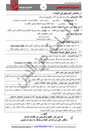 8
facebook.com/ostazosamaezz oorr wwwwww..BBeennzzaakkeerr..ccoomm oorr youtube.com/user/ostazosamaezz
01144083886
‫اللهم‬‫صل‬‫وسلم‬‫حممد‬ ‫على‬

8.‫؟‬ ‫األبيات‬ ‫فى‬ ‫الموسيقى‬ ‫مامصدر‬
‫ثالث‬‫ا‬‫ا‬:‫ال‬‫موسي‬‫ااا‬‫قى‬:‫الشعر‬ ‫في‬ ‫ي‬ ‫الموسي‬ ‫سم‬ ‫وتن‬‫العمودي‬‫نوعين‬ ‫إلي‬:
‫أ‬-‫ة‬‫ظاهر‬ ‫موسيقي‬::‫في‬ ‫وتتمثل‬‫احد‬‫و‬‫ال‬ ‫ن‬‫الوز‬ ‫ف‬-‫احدة‬‫و‬‫ال‬ ‫افية‬ ‫ال‬–) ‫البديعية‬ ‫المحسنات‬.
-‫خف‬‫ااااا‬‫ية‬:‫في‬ ‫وتتمثل‬:‫ف‬‫األ‬ ‫قوة‬‫لفاظ‬‫األفكار‬ ‫وتناسق‬ ‫العاطفة‬ ‫ة‬‫ر‬‫ا‬‫ر‬‫وح‬).
‫الشعر‬ ‫في‬ ‫أما‬‫الحر‬‫هو‬ ‫الموسيقي‬ ‫فمصدر‬ ) ‫اقعية‬‫و‬‫ال‬ ‫المدرسة‬ (:
‫أ‬-‫ظاه‬‫اااا‬‫ة‬‫ر‬:‫وحدة‬ ‫في‬‫ال‬‫تفعيلة‬.‫افية‬ ‫ال‬ ‫ع‬‫وتنو‬-‫خف‬‫ااااا‬‫ية‬:‫األ‬ ‫قوة‬ ‫في‬ ‫وتتمثل‬‫لفاظ‬.‫األفكار‬ ‫وتناسق‬ ‫العاطفة‬ ‫ة‬‫ر‬‫ا‬‫ر‬‫وح‬
‫الحر‬ ‫الشعر‬ ‫من‬ ‫نموذج‬‫الطليقة‬ ‫النسور‬‫في‬‫األفق‬
‫مصرعها‬ ‫تعرف‬
‫والعيون‬‫التي‬‫تترصدها‬
9.‫الجيدة‬ ‫القافية‬ ‫شروط‬ ‫ما‬‫؟‬
1-‫أ‬ً‫ا‬‫هدف‬ ‫افية‬ ‫ال‬ ‫ن‬‫تكو‬ ‫ال‬‫بأي‬ ‫الشاعر‬ ‫إليه‬ ‫يصل‬‫افي‬‫و‬ ‫ال‬ ‫مع‬ ‫افق‬‫و‬‫تت‬ ‫كلمة‬‫ى‬‫األخر‬‫ولكن‬‫شروط‬ ‫الجيدة‬ ‫للقافية‬:
‫أ‬-.‫صيدة‬ ‫لل‬ ‫النفسي‬ ‫الاو‬ ‫مع‬ ‫تتفق‬ ‫أن‬‫ب‬-.‫اديدا‬ ‫معني‬ ‫تضيث‬ ‫أن‬‫ئ‬-.‫اللغة‬ ‫انين‬‫و‬‫ق‬ ‫مع‬ ‫تتفق‬ ‫أن‬
11.‫؟‬ ‫العضوية‬ ‫الوحدة‬ ‫تحقق‬ ‫مدى‬ ‫ما‬
‫العضوية‬ ‫الوحدة‬:‫هذ‬ ‫ق‬ ‫تتح‬‫ه‬‫الوحدة‬‫إذا‬‫ان‬‫ر‬‫عنص‬ ‫ق‬ ‫تح‬:
1-‫احد‬‫و‬ ‫موضوعها‬ ‫ن‬‫يكو‬ ‫أن‬‫وت‬‫ع‬‫الموضو‬ ‫ذكر‬‫الذي‬‫في‬‫األبيات‬..
2-‫العاطفة‬ ‫وتذكر‬ ‫احد‬‫و‬ ) ‫العاطفة‬ ‫ف‬ ‫النفسي‬ ‫الاو‬ ‫ن‬‫يكو‬ ‫أن‬‫في‬‫األبيات‬‫احد‬‫و‬ ‫ع‬‫موضو‬ ‫من‬ ‫المقصود‬‫و‬:
‫كان‬ ‫ديم‬ ‫ال‬ ‫الشعر‬ ‫قصائد‬ ‫بعض‬ ‫مثل‬ ‫ع‬‫الموضو‬ ‫وحدة‬ ‫فيها‬ ‫ق‬ ‫يتح‬ ‫ال‬ ‫صائد‬ ‫ال‬ ‫بعض‬ ‫هناك‬‫ت‬ ‫ت‬‫بدأ‬‫بالغزل‬‫ل‬ ‫ينت‬ ‫ثم‬‫إلي‬.‫المدح‬
‫الخ‬‫ـــــــــ‬‫الص‬‫ـ‬‫ة‬
‫ا‬ ‫األسئلة‬ **:‫الفكر‬ ‫عنصر‬ ‫حول‬ ‫تدور‬ ‫لتي‬
‫اوة‬‫ا‬‫ا‬ ‫ال‬ ‫اا‬‫ا‬‫ا‬‫ه‬‫ل‬ ‫امن‬‫ا‬‫ا‬‫ض‬ ‫اذي‬‫ا‬‫ا‬‫ل‬‫ا‬ ‫ي‬‫ار‬‫ا‬‫ا‬‫ك‬‫الف‬ ‫ار‬‫ا‬‫ا‬‫ص‬‫العن‬ ‫اا‬‫ا‬‫ا‬‫ه‬‫في‬ ‫اق‬‫ا‬‫ا‬ ‫تح‬ ‫اا‬‫ا‬‫ا‬‫م‬‫ن‬‫ا‬‫و‬ ‫ااء‬‫ا‬‫ا‬‫ف‬‫او‬ ‫اة‬‫ا‬‫ا‬‫ي‬‫عاطف‬ ‫ارخات‬‫ا‬‫ا‬‫ص‬ ‫ة‬‫ر‬‫او‬‫ا‬‫ا‬‫ص‬ ‫اي‬‫ا‬‫ا‬‫ف‬ ‫اات‬‫ا‬‫ا‬‫ي‬‫األب‬ ‫ئ‬‫ار‬‫ا‬‫ا‬‫خ‬‫ت‬ ‫ام‬‫ا‬‫ا‬‫ل‬
)‫فيها‬ ‫األفكار‬ ‫علي‬ ‫ا‬‫ز‬‫مرك‬ ‫عاما‬ ‫شرحا‬ ‫األبيات‬ ‫ح‬‫تشر‬ ‫ف‬ ‫حي‬ ‫التنسيق‬‫و‬ ‫التماسك‬‫و‬
‫و‬ , ‫الوجدان‬ ‫حول‬ ‫تدور‬ ‫التي‬ ‫األسئلة‬ **‫ه‬‫أثر‬‫األ‬ ‫اختيار‬ ‫في‬ ‫ا‬‫لفاظ‬‫الصور‬ ‫أو‬:
‫ار‬‫ا‬‫ص‬‫العن‬ ‫اا‬‫ا‬‫ه‬‫في‬ ‫اق‬‫ا‬ ‫تح‬ ‫ال‬‫ا‬‫ب‬ ، ‫ااف‬‫ا‬‫ا‬ ‫ي‬‫ار‬‫ا‬‫ي‬‫ر‬ ‫ت‬ ‫ارد‬‫ا‬‫س‬ ‫ة‬‫ر‬‫او‬‫ا‬‫ص‬ ‫اي‬‫ا‬‫ف‬ ‫اات‬‫ا‬‫ي‬‫األب‬ ‫ئ‬‫ار‬‫ا‬‫خ‬‫ت‬ ‫ام‬‫ا‬‫ل‬‫اداني‬‫ا‬‫ا‬‫الو‬‫اوة‬‫ا‬‫ق‬‫و‬ ‫اة‬‫ا‬‫ي‬‫الحيو‬ ‫اا‬‫ا‬‫ه‬‫ل‬ ‫امن‬‫ا‬‫ض‬ ‫اذي‬‫ا‬‫ل‬‫ا‬
‫ال‬‫اأثير‬‫ا‬‫ت‬‫ات‬‫ا‬‫ي‬‫ب‬ ‫ال‬‫ا‬‫ك‬ ‫ان‬‫ا‬‫م‬ ‫اتخلص‬‫ا‬‫س‬‫ت‬ ‫أن‬ ‫ااول‬‫ا‬‫ح‬‫وت‬ ‫اة‬‫ا‬‫م‬‫العا‬ ‫ااعر‬‫ا‬‫ش‬‫ال‬ ‫اة‬‫ا‬‫ف‬‫عاط‬ ‫اذكر‬‫ا‬‫ت‬ ‫ف‬ ‫اي‬‫ا‬‫ه‬ ‫ااعر‬‫ا‬‫ش‬‫ال‬ ‫اة‬‫ا‬‫ف‬‫عاط‬ ‫أن‬ ‫اد‬‫ا‬‫ا‬‫ن‬ ‫اات‬‫ا‬‫ي‬‫األب‬ ‫ال‬‫ا‬‫م‬‫وبتأ‬
‫األ‬ ‫بعض‬ ‫اختيار‬ ‫مع‬ ) ‫ما‬ ‫عاطفة‬‫لفاظ‬‫الموحية‬.
‫التي‬ ‫األسئلة‬ **‫بالوجدان‬ ‫الفكر‬ ‫اج‬‫ز‬‫امت‬ ‫حول‬ ‫تدور‬(‫جدا‬ ‫جدا‬ ‫جدا‬ ‫مهمة‬)‫ل‬‫السابقتي‬ ‫الصيغتين‬ ‫بين‬ ‫تجمع‬ ‫أن‬ ‫ك‬:
‫اوة‬‫ا‬‫ا‬ ‫ال‬ ‫اا‬‫ا‬‫ا‬‫ه‬‫ل‬ ‫امن‬‫ا‬‫ا‬‫ض‬ ‫اذي‬‫ا‬‫ا‬‫ل‬‫ا‬ ‫ي‬‫ار‬‫ا‬‫ا‬‫ك‬‫الف‬ ‫ار‬‫ا‬‫ا‬‫ص‬‫العن‬ ‫اا‬‫ا‬‫ا‬‫ه‬‫في‬ ‫اق‬‫ا‬‫ا‬ ‫تح‬ ‫اا‬‫ا‬‫ا‬‫م‬‫ن‬‫ا‬‫و‬ ‫ااء‬‫ا‬‫ا‬‫ف‬‫او‬ ‫اة‬‫ا‬‫ا‬‫ي‬‫عاطف‬ ‫ارخات‬‫ا‬‫ا‬‫ص‬ ‫ة‬‫ر‬‫او‬‫ا‬‫ا‬‫ص‬ ‫اي‬‫ا‬‫ا‬‫ف‬ ‫اات‬‫ا‬‫ا‬‫ي‬‫األب‬ ‫ئ‬‫ار‬‫ا‬‫ا‬‫خ‬‫ت‬ ‫ام‬‫ا‬‫ا‬‫ل‬
) ‫اا‬‫ه‬‫في‬ ‫اار‬‫ك‬‫األف‬ ‫اي‬‫ل‬‫ع‬ ‫ا‬‫ز‬‫ا‬‫ك‬‫مر‬ ‫اا‬‫م‬‫عا‬ ‫شرحا‬ ‫األبيات‬ ‫ح‬‫تشر‬ ‫ف‬ ‫حي‬ ‫التنسيق‬‫و‬ ‫التماسك‬‫و‬‫اذلك‬‫ك‬‫ارد‬‫س‬ ‫ة‬‫ر‬‫او‬‫ص‬ ‫اي‬‫ف‬ ‫اات‬‫ي‬‫األب‬ ‫ئ‬‫ار‬‫خ‬‫ت‬ ‫ام‬‫ل‬
‫ار‬‫ا‬‫ص‬‫العن‬ ‫اا‬‫ا‬‫ه‬‫في‬ ‫اق‬‫ا‬ ‫تح‬ ‫ال‬‫ا‬‫ب‬ ، ‫ااف‬‫ا‬‫ا‬ ‫ي‬‫ار‬‫ا‬‫ي‬‫ر‬ ‫ت‬‫اداني‬‫ا‬‫ا‬‫الو‬‫ال‬ ‫اوة‬‫ا‬‫ق‬‫و‬ ‫اة‬‫ا‬‫ي‬‫الحيو‬ ‫اا‬‫ا‬‫ه‬‫ل‬ ‫امن‬‫ا‬‫ض‬ ‫اذي‬‫ا‬‫ل‬‫ا‬‫اأثير‬‫ا‬‫ت‬‫اة‬‫ا‬‫ف‬‫عاط‬ ‫أن‬ ‫اد‬‫ا‬‫ا‬‫ن‬ ‫اات‬‫ا‬‫ي‬‫األب‬ ‫ال‬‫ا‬‫م‬‫وبتأ‬
‫األ‬ ‫بعض‬ ‫اختيار‬ ‫مع‬ ) ‫العاطفة‬ ‫تذكر‬ ‫ف‬ ‫هي‬ ‫الشاعر‬‫لفاظ‬.‫الموحية‬
‫اللهم‬...
‫أكرمن‬‫ي‬‫وأخرجن‬ ‫الفهم‬ ‫بنور‬‫ي‬‫الوهم‬ ‫ظلمات‬ ‫من‬
‫من‬ ّ‫على‬ ‫وأفض‬‫الراحمين‬ ‫أرحم‬ ‫يا‬ ‫برحمتك‬ ‫علمك‬ ‫خزائن‬.
 