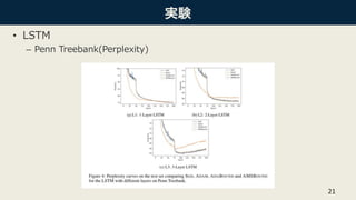 実験
• LSTM
– Penn Treebank(Perplexity)
21
 