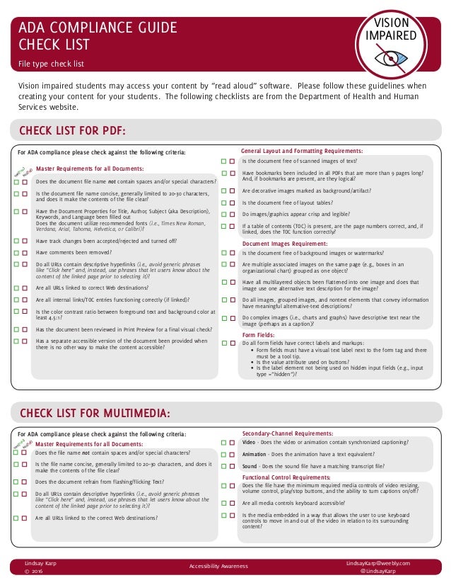 ADA Compliance Guide File Type Check List