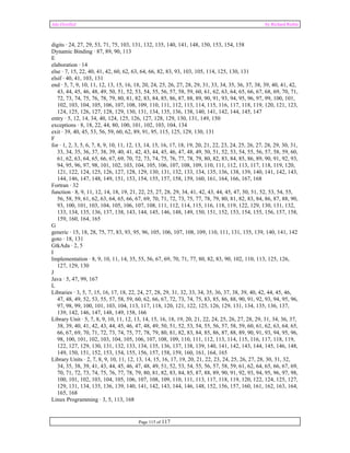 Ada Distilled by Richard Riehle 
digits · 24, 27, 29, 53, 71, 75, 103, 131, 132, 135, 140, 141, 148, 150, 153, 154, 158 
Dynamic Binding · 87, 89, 90, 113 
E 
elaboration · 14 
else · 7, 15, 22, 40, 41, 42, 60, 62, 63, 64, 66, 82, 83, 93, 103, 105, 114, 125, 130, 131 
elsif · 40, 41, 103, 131 
end · 5, 7, 9, 10, 11, 12, 13, 15, 16, 18, 20, 24, 25, 26, 27, 28, 29, 31, 33, 34, 35, 36, 37, 38, 39, 40, 41, 42, 
43, 44, 45, 46, 48, 49, 50, 51, 52, 53, 54, 55, 56, 57, 58, 59, 60, 61, 62, 63, 64, 65, 66, 67, 68, 69, 70, 71, 
72, 73, 74, 75, 76, 78, 79, 80, 81, 82, 83, 84, 85, 86, 87, 88, 89, 90, 91, 93, 94, 95, 96, 97, 99, 100, 101, 
102, 103, 104, 105, 106, 107, 108, 109, 110, 111, 112, 113, 114, 115, 116, 117, 118, 119, 120, 121, 123, 
124, 125, 126, 127, 128, 129, 130, 131, 134, 135, 136, 138, 140, 141, 142, 144, 145, 147 
entry · 5, 12, 14, 34, 40, 124, 125, 126, 127, 128, 129, 130, 131, 149, 150 
exceptions · 8, 18, 22, 44, 80, 100, 101, 102, 103, 104, 134 
exit · 39, 40, 45, 53, 56, 59, 60, 62, 89, 91, 95, 115, 125, 129, 130, 131 
F 
for · 1, 2, 3, 5, 6, 7, 8, 9, 10, 11, 12, 13, 14, 15, 16, 17, 18, 19, 20, 21, 22, 23, 24, 25, 26, 27, 28, 29, 30, 31, 
33, 34, 35, 36, 37, 38, 39, 40, 41, 42, 43, 44, 45, 46, 47, 48, 49, 50, 51, 52, 53, 54, 55, 56, 57, 58, 59, 60, 
61, 62, 63, 64, 65, 66, 67, 69, 70, 72, 73, 74, 75, 76, 77, 78, 79, 80, 82, 83, 84, 85, 86, 89, 90, 91, 92, 93, 
94, 95, 96, 97, 98, 101, 102, 103, 104, 105, 106, 107, 108, 109, 110, 111, 112, 113, 117, 118, 119, 120, 
121, 122, 124, 125, 126, 127, 128, 129, 130, 131, 132, 133, 134, 135, 136, 138, 139, 140, 141, 142, 143, 
144, 146, 147, 148, 149, 151, 153, 154, 155, 157, 158, 159, 160, 161, 164, 166, 167, 168 
Fortran · 32 
function · 8, 9, 11, 12, 14, 18, 19, 21, 22, 25, 27, 28, 29, 34, 41, 42, 43, 44, 45, 47, 50, 51, 52, 53, 54, 55, 
56, 58, 59, 61, 62, 63, 64, 65, 66, 67, 69, 70, 71, 72, 73, 75, 77, 78, 79, 80, 81, 82, 83, 84, 86, 87, 88, 90, 
93, 100, 101, 103, 104, 105, 106, 107, 108, 111, 112, 114, 115, 116, 118, 119, 122, 129, 130, 131, 132, 
133, 134, 135, 136, 137, 138, 143, 144, 145, 146, 148, 149, 150, 151, 152, 153, 154, 155, 156, 157, 158, 
159, 160, 164, 165 
G 
generic · 15, 18, 28, 75, 77, 83, 93, 95, 96, 105, 106, 107, 108, 109, 110, 111, 131, 135, 139, 140, 141, 142 
goto · 18, 131 
GtkAda · 2, 5 
I 
Implementation · 8, 9, 10, 11, 14, 35, 55, 56, 67, 69, 70, 71, 77, 80, 82, 83, 90, 102, 110, 113, 125, 126, 
127, 129, 130 
J 
Java · 5, 47, 99, 167 
L 
Libraries · 3, 5, 7, 15, 16, 17, 18, 22, 24, 27, 28, 29, 31, 32, 33, 34, 35, 36, 37, 38, 39, 40, 42, 44, 45, 46, 
47, 48, 49, 52, 53, 55, 57, 58, 59, 60, 62, 66, 67, 72, 73, 74, 75, 83, 85, 86, 88, 90, 91, 92, 93, 94, 95, 96, 
97, 98, 99, 100, 101, 103, 104, 113, 117, 118, 120, 121, 122, 125, 126, 129, 131, 134, 135, 136, 137, 
139, 142, 146, 147, 148, 149, 158, 166 
Library Unit · 5, 7, 8, 9, 10, 11, 12, 13, 14, 15, 16, 18, 19, 20, 21, 22, 24, 25, 26, 27, 28, 29, 31, 34, 36, 37, 
38, 39, 40, 41, 42, 43, 44, 45, 46, 47, 48, 49, 50, 51, 52, 53, 54, 55, 56, 57, 58, 59, 60, 61, 62, 63, 64, 65, 
66, 67, 69, 70, 71, 72, 73, 74, 75, 77, 78, 79, 80, 81, 82, 83, 84, 85, 86, 87, 88, 89, 90, 91, 93, 94, 95, 96, 
98, 100, 101, 102, 103, 104, 105, 106, 107, 108, 109, 110, 111, 112, 113, 114, 115, 116, 117, 118, 119, 
122, 127, 129, 130, 131, 132, 133, 134, 135, 136, 137, 138, 139, 140, 141, 142, 143, 144, 145, 146, 148, 
149, 150, 151, 152, 153, 154, 155, 156, 157, 158, 159, 160, 161, 164, 165 
Library Units · 2, 7, 8, 9, 10, 11, 12, 13, 14, 15, 16, 17, 19, 20, 21, 22, 23, 24, 25, 26, 27, 28, 30, 31, 32, 
34, 35, 38, 39, 41, 43, 44, 45, 46, 47, 48, 49, 51, 52, 53, 54, 55, 56, 57, 58, 59, 61, 62, 64, 65, 66, 67, 69, 
70, 71, 72, 73, 74, 75, 76, 77, 78, 79, 80, 81, 82, 83, 84, 85, 87, 88, 89, 90, 91, 92, 93, 94, 95, 96, 97, 98, 
100, 101, 102, 103, 104, 105, 106, 107, 108, 109, 110, 111, 113, 117, 118, 119, 120, 122, 124, 125, 127, 
129, 131, 134, 135, 136, 139, 140, 141, 142, 143, 144, 146, 148, 152, 156, 157, 160, 161, 162, 163, 164, 
165, 168 
Linux Programming · 3, 5, 113, 168 
Page 115 of 117 
 
