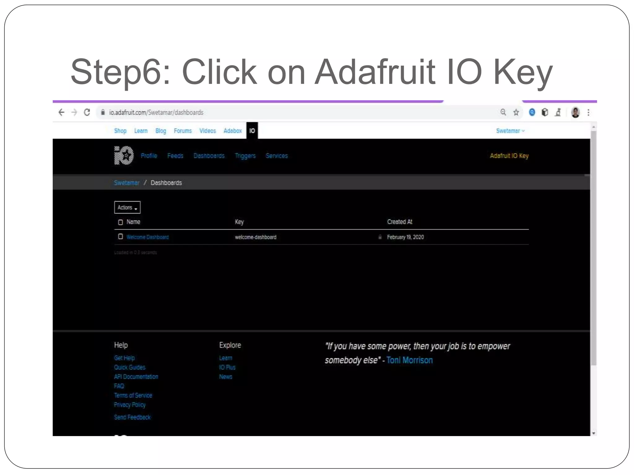 Step6: Click on Adafruit IO Key
 