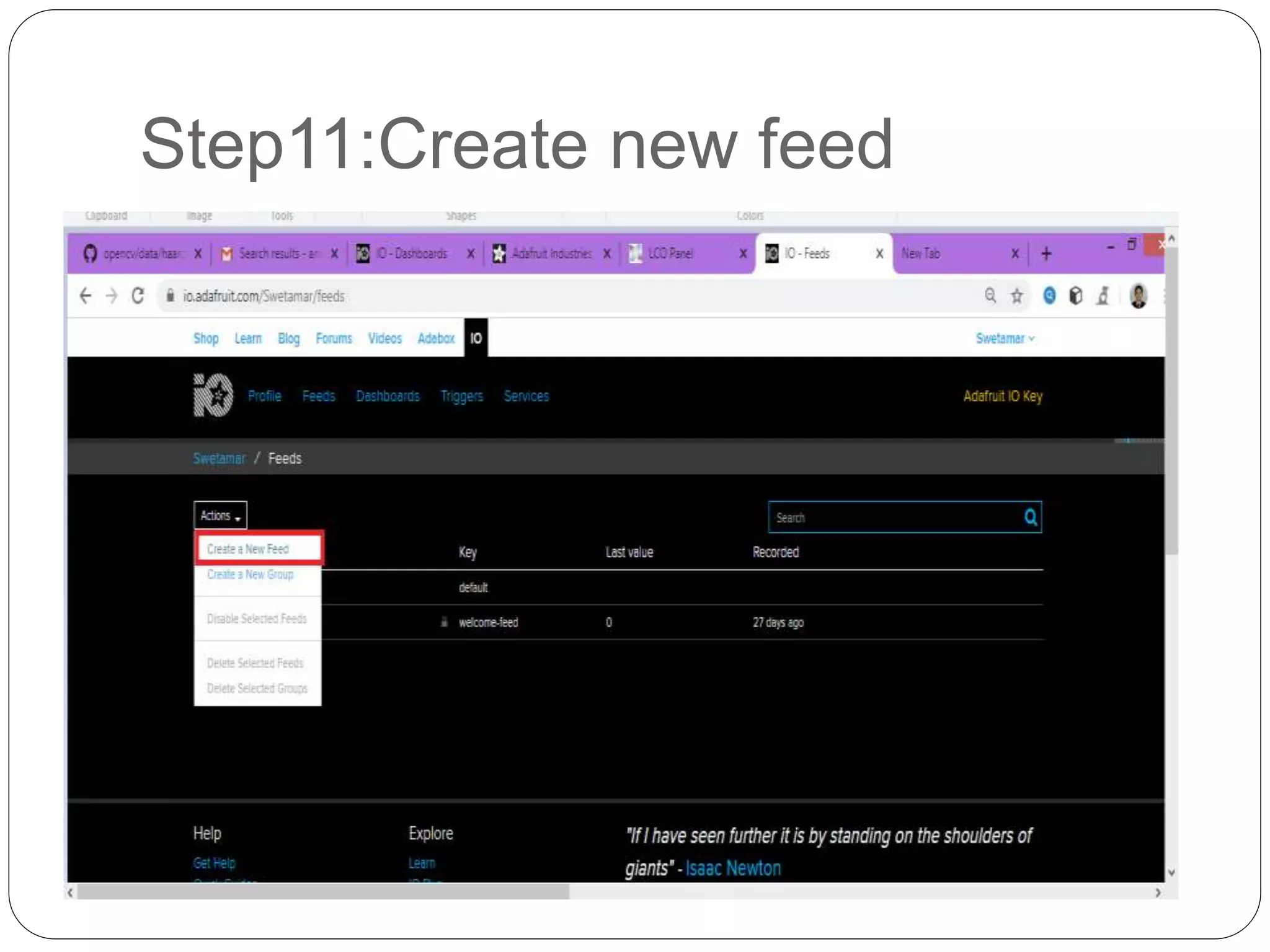 Step11:Create new feed
 