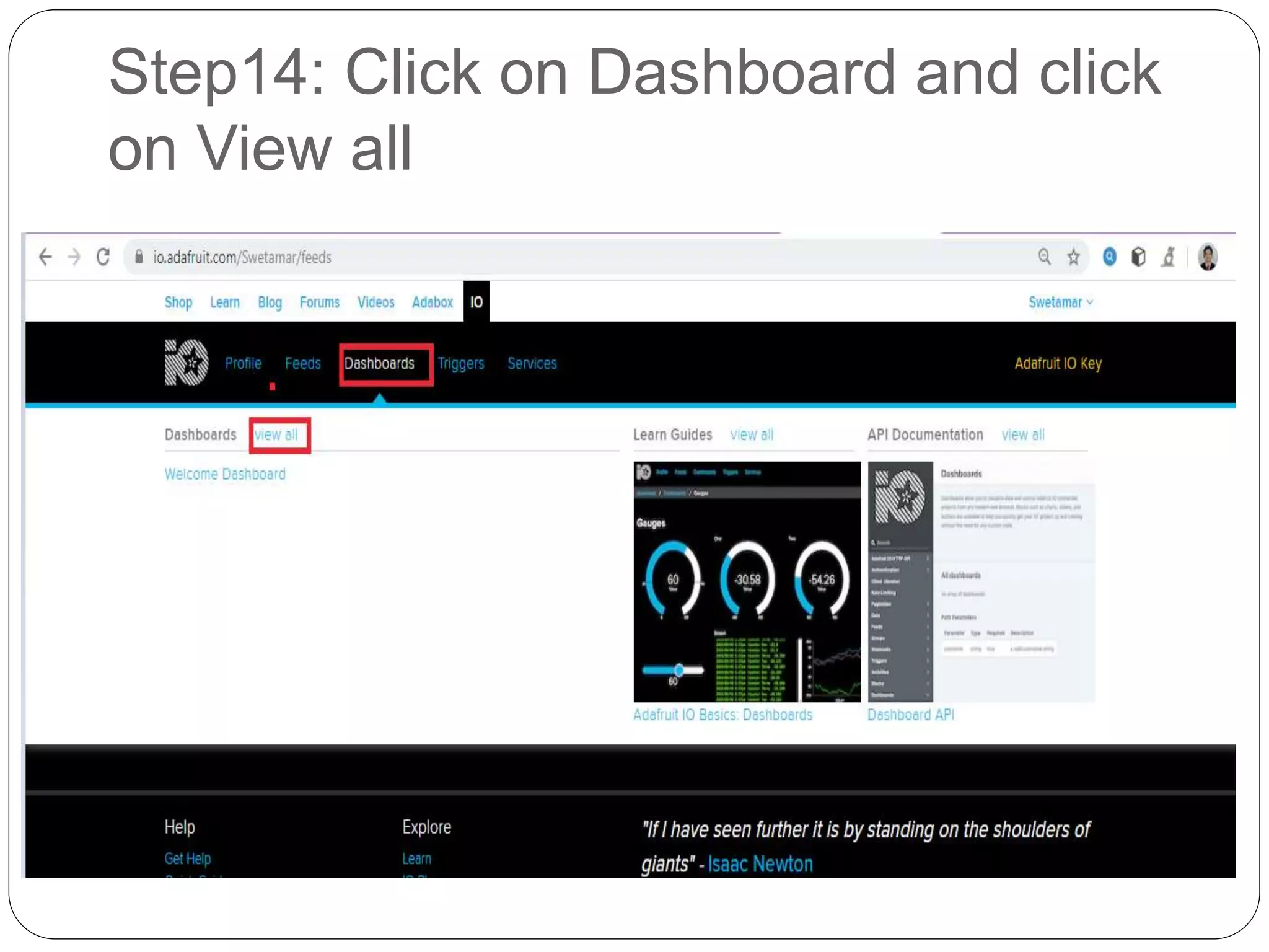 Step14: Click on Dashboard and click
on View all
 