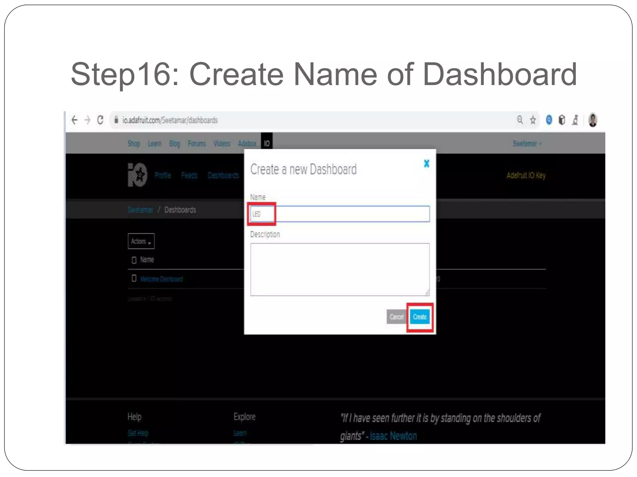 Step16: Create Name of Dashboard
 
