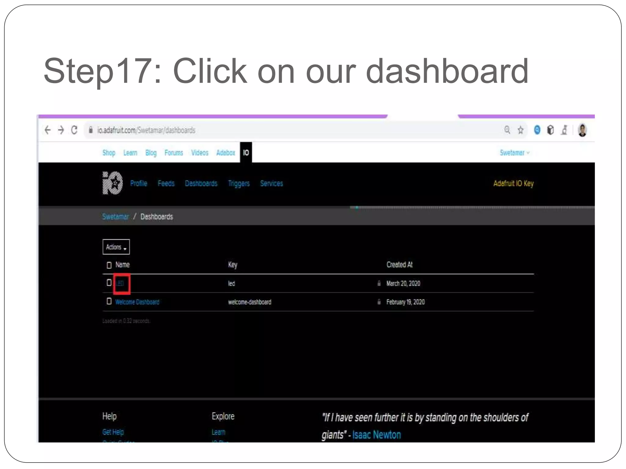 Step17: Click on our dashboard
 