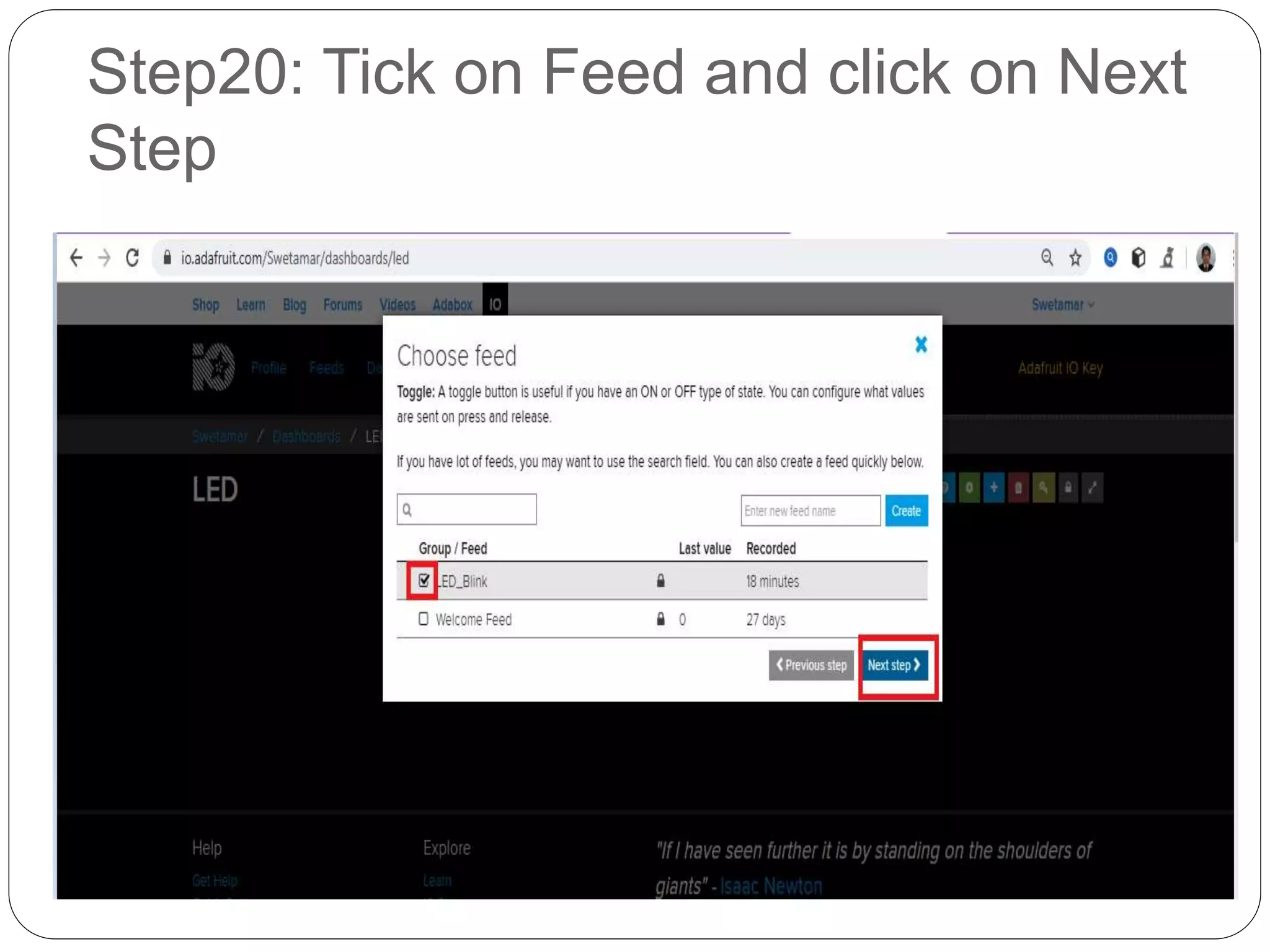 Step20: Tick on Feed and click on Next
Step
 