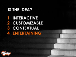 INTERACTIVE CUSTOMIZABLE CONTEXTUAL ENTERTAINING 1 2 3 4 IS THE IDEA? 