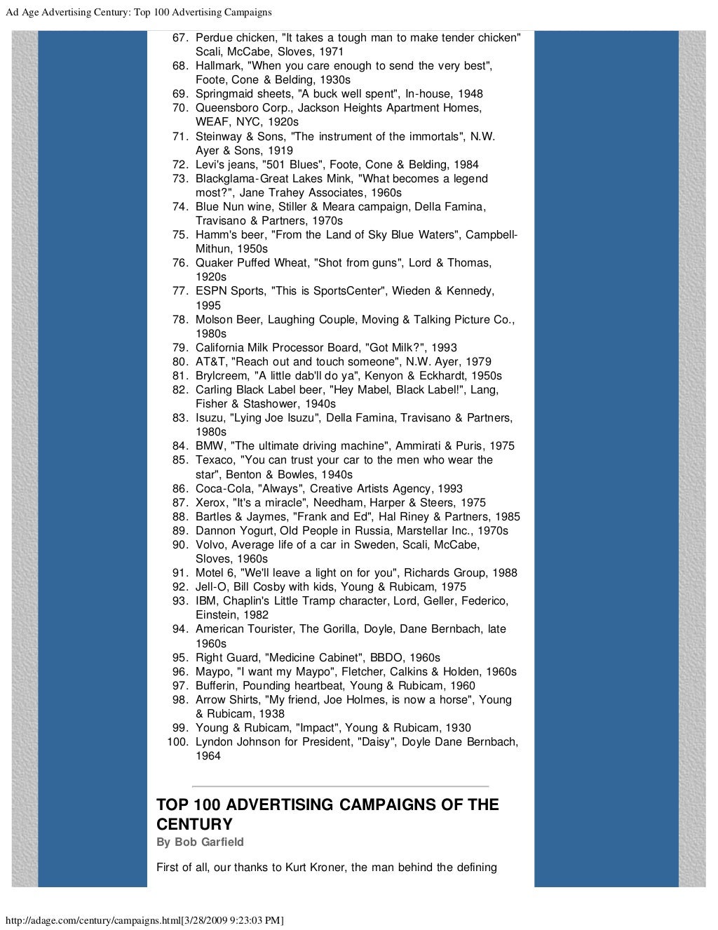 Ad age advertising century top 100 advertising campaigns