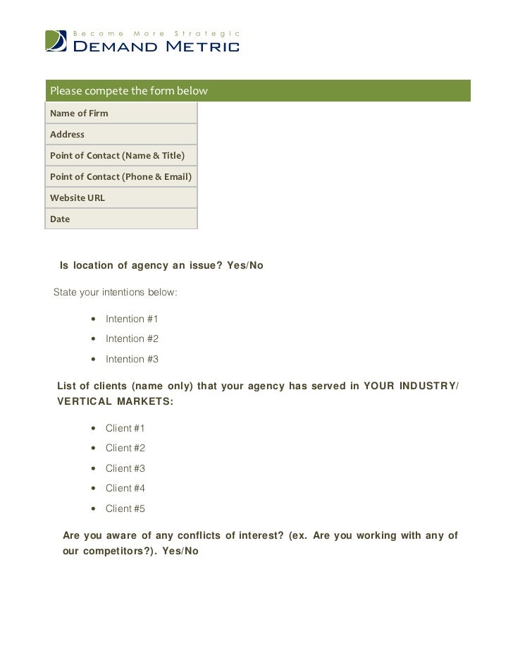 Ad Agency RFI Template Ad Agency RFI Template