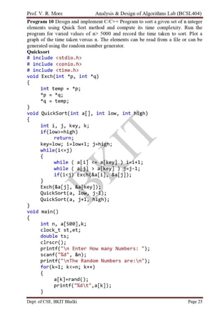 Analysis and Design of Algorithm Lab Manual (BCSL404) | PDF