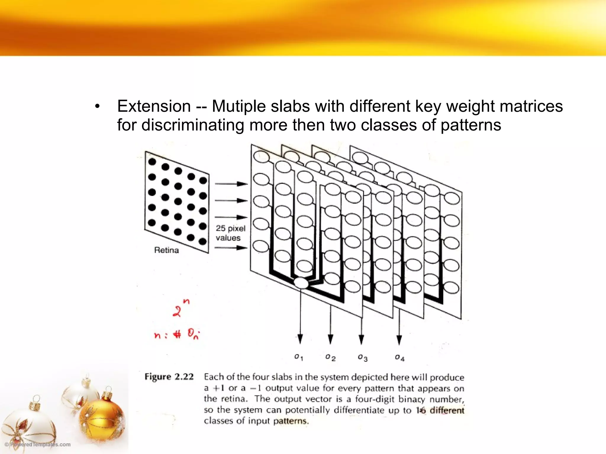 Extension -- Mutiple slabs with different key weight matrices for discriminating more then two classes of patterns 