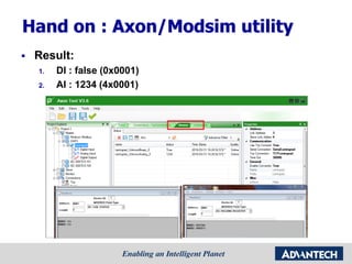 Hand on : Axon/Modsim utility
 Result:
1. DI : false (0x0001)
2. AI : 1234 (4x0001)
 