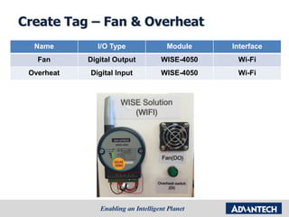Create Tag – Fan & Overheat
Name I/O Type Module Interface
Fan Digital Output WISE-4050 Wi-Fi
Overheat Digital Input WISE-4050 Wi-Fi
 
