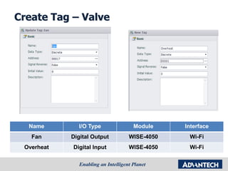 Create Tag – Valve
Name I/O Type Module Interface
Fan Digital Output WISE-4050 Wi-Fi
Overheat Digital Input WISE-4050 Wi-Fi
 