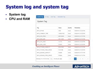 System log and system tag
 System tag
 CPU and RAM
 