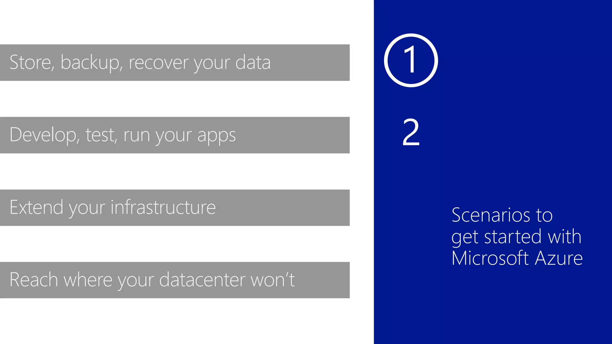 16 
Store, backup, recover your data 
Develop, test, run your apps 
Virtual Extend datacenter 
your infrastructure 
Reach where your datacenter can’t 
won’t 
 