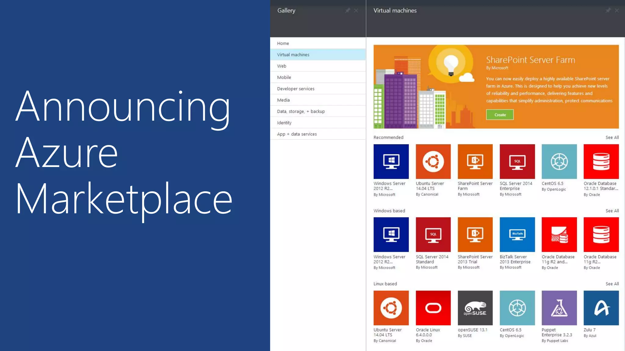 Announcing 
Azure 
Marketplace 
 