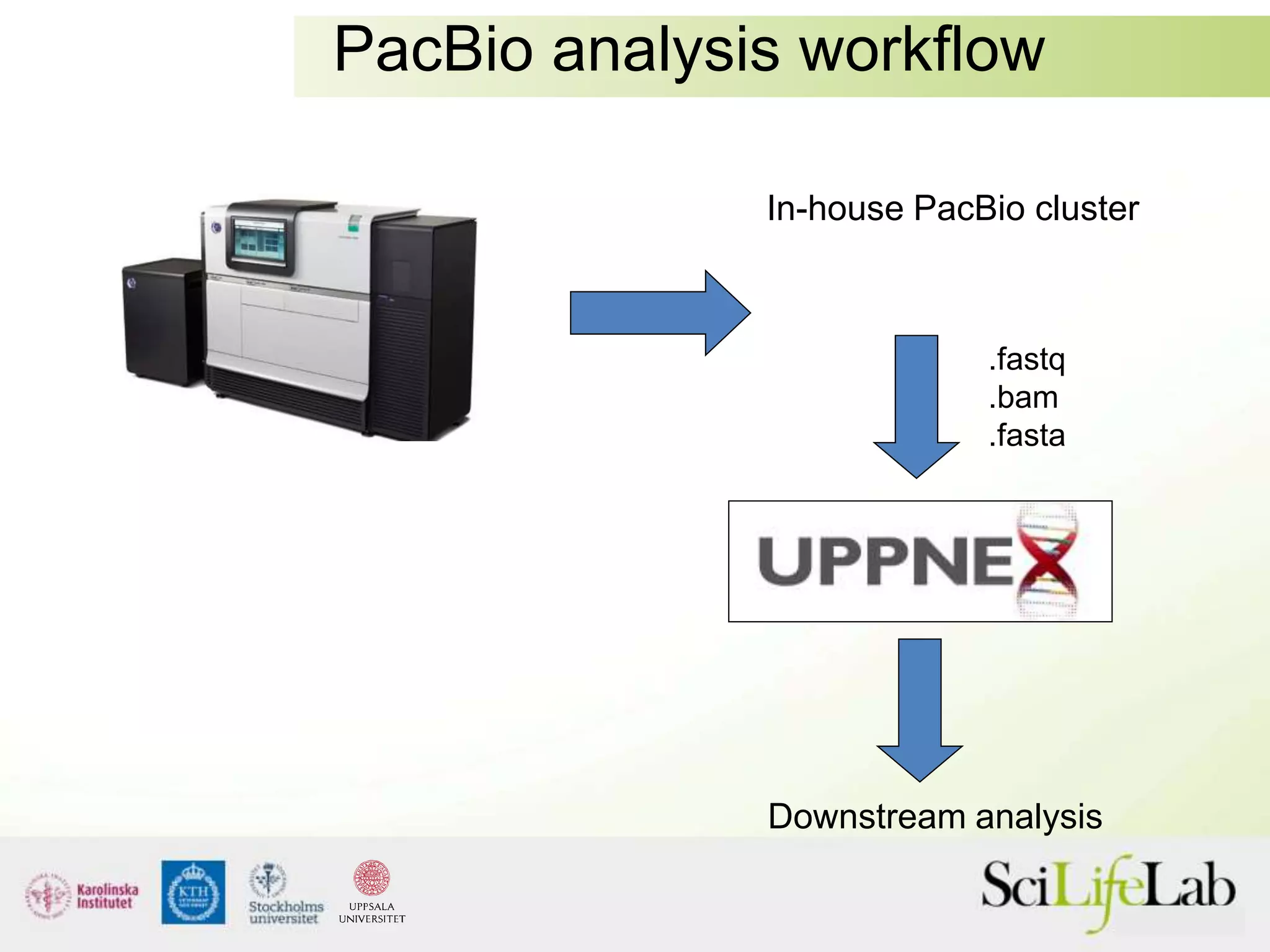 PacBio analysis workflow
In-house PacBio cluster
Downstream analysis
.fastq
.bam
.fasta
 