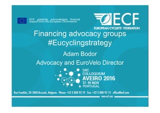 Financing advocacy groups
#Eucyclingstrategy
Adam Bodor
Advocacy and EuroVelo Director
ECF gratefully acknowledges financial
support from the European Commission.
 