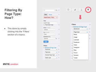 #NYKLondon
Filtering By
Page Type:
How?
● This done by simply
clicking into the ‘Filters’
section of a topics.
 