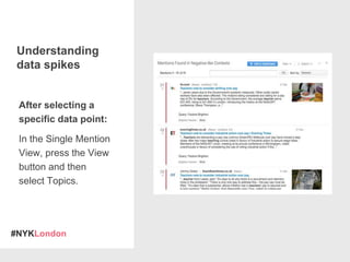 #NYKLondon
Understanding
data spikes
After selecting a
specific data point:
In the Single Mention
View, press the View
button and then
select Topics.
 