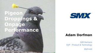 Pigeon
Droppings &
Onpage
Performance
Adam Dorfman
SIM Partners
SVP - Product & Technology
@phixed
 