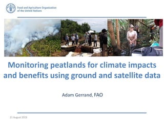 Monitoring peatlands for climate impacts
and benefits using ground and satellite data
Adam Gerrand, FAO
Adam to look on
OneDrive photos
for Indonesian
peatland pictures
Photo: Alue Dohong ,.Central Kalimantan, Indonesia
21 August 2019
 
