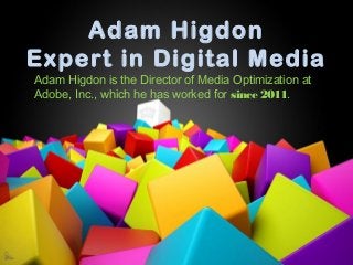 Adam Higdon
Expert in Digital Media
Adam Higdon is the Director of Media Optimization at
Adobe, Inc., which he has worked for since 2011.
 
