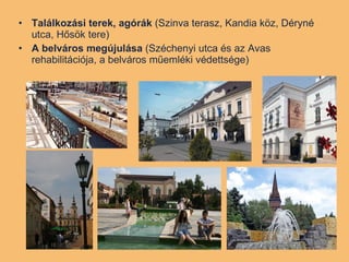 Találkozási terek, agórák  (Szinva terasz, Kandia köz, Déryné utca, Hősök tere) A belváros megújulása  (Széchenyi utca és az Avas rehabilitációja, a belváros műemléki védettsége) 
