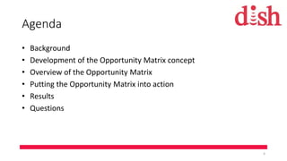 Agenda
• Background
• Development of the Opportunity Matrix concept
• Overview of the Opportunity Matrix
• Putting the Opportunity Matrix into action
• Results
• Questions
4
 