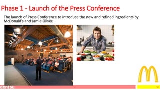42
Phase 1 - Launch of the Press Conference
The launch of Press Conference to introduce the new and refined ingredients by
McDonald’s and Jamie Oliver.
 