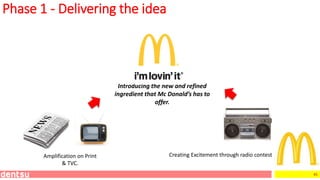 45
Phase 1 - Delivering the idea
Introducing the new and refined
ingredient that Mc Donald’s has to
offer.
Amplification on Print
& TVC.
Creating Excitement through radio contest
 