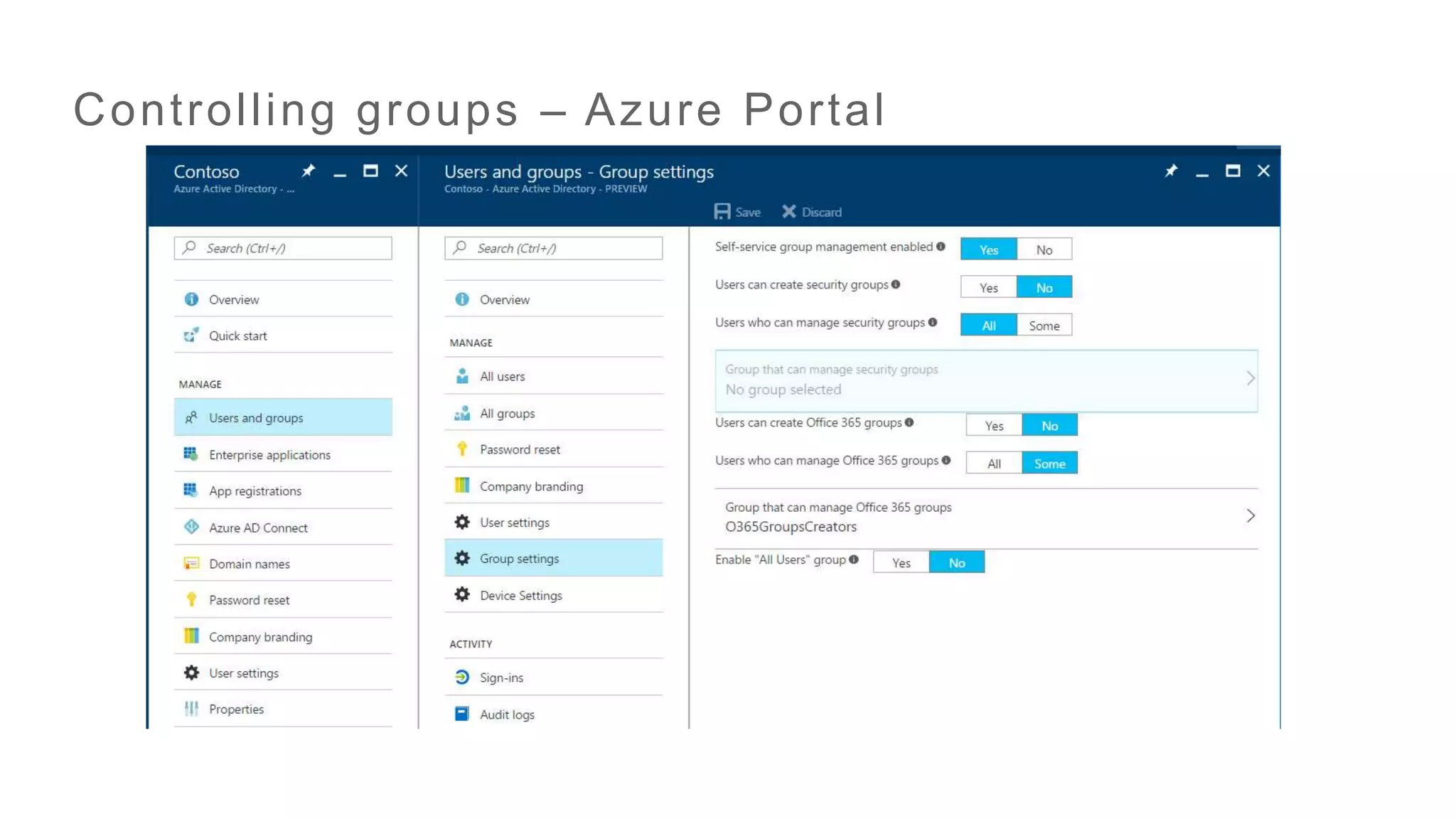 Controlling groups – Azure Portal
 