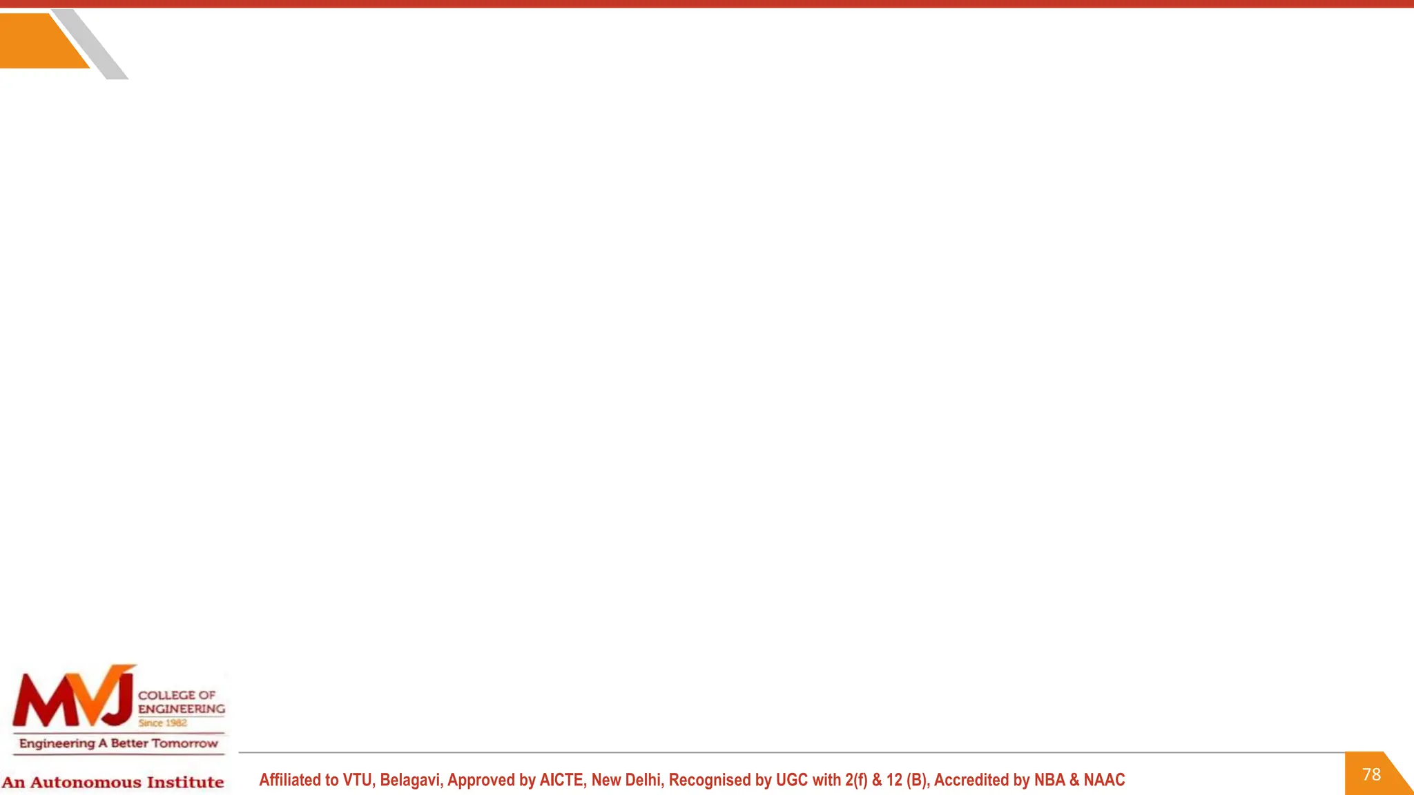 78
Affiliated to VTU, Belagavi, Approved by AICTE, New Delhi, Recognised by UGC with 2(f) & 12 (B), Accredited by NBA & NAAC
 