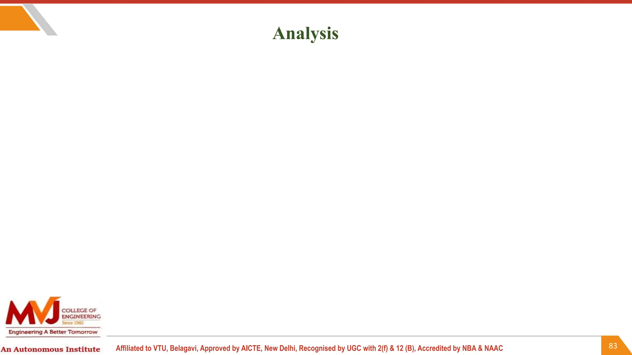 83
Affiliated to VTU, Belagavi, Approved by AICTE, New Delhi, Recognised by UGC with 2(f) & 12 (B), Accredited by NBA & NAAC
Analysis
 