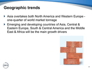 Geographic trendsAsia overtakes both North America and Western Europe - one-quarter of world market tonnageEmerging and developing countries of Asia, Central & Eastern Europe, South & Central America and the Middle East & Africa will be the main growth drivers 23