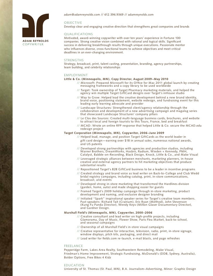 resume of a copywriter