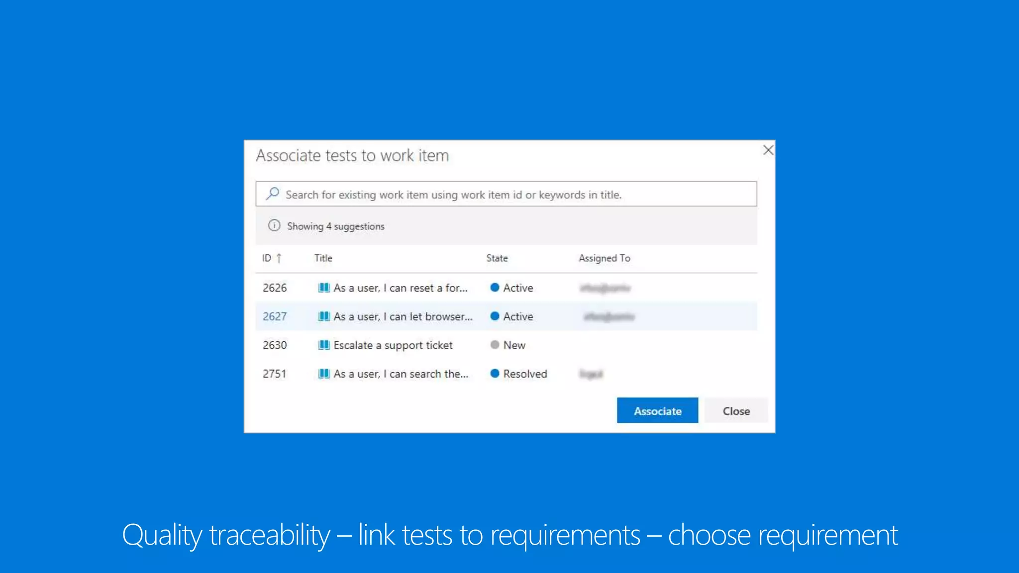 Quality traceability – link tests to requirements – choose requirement
 