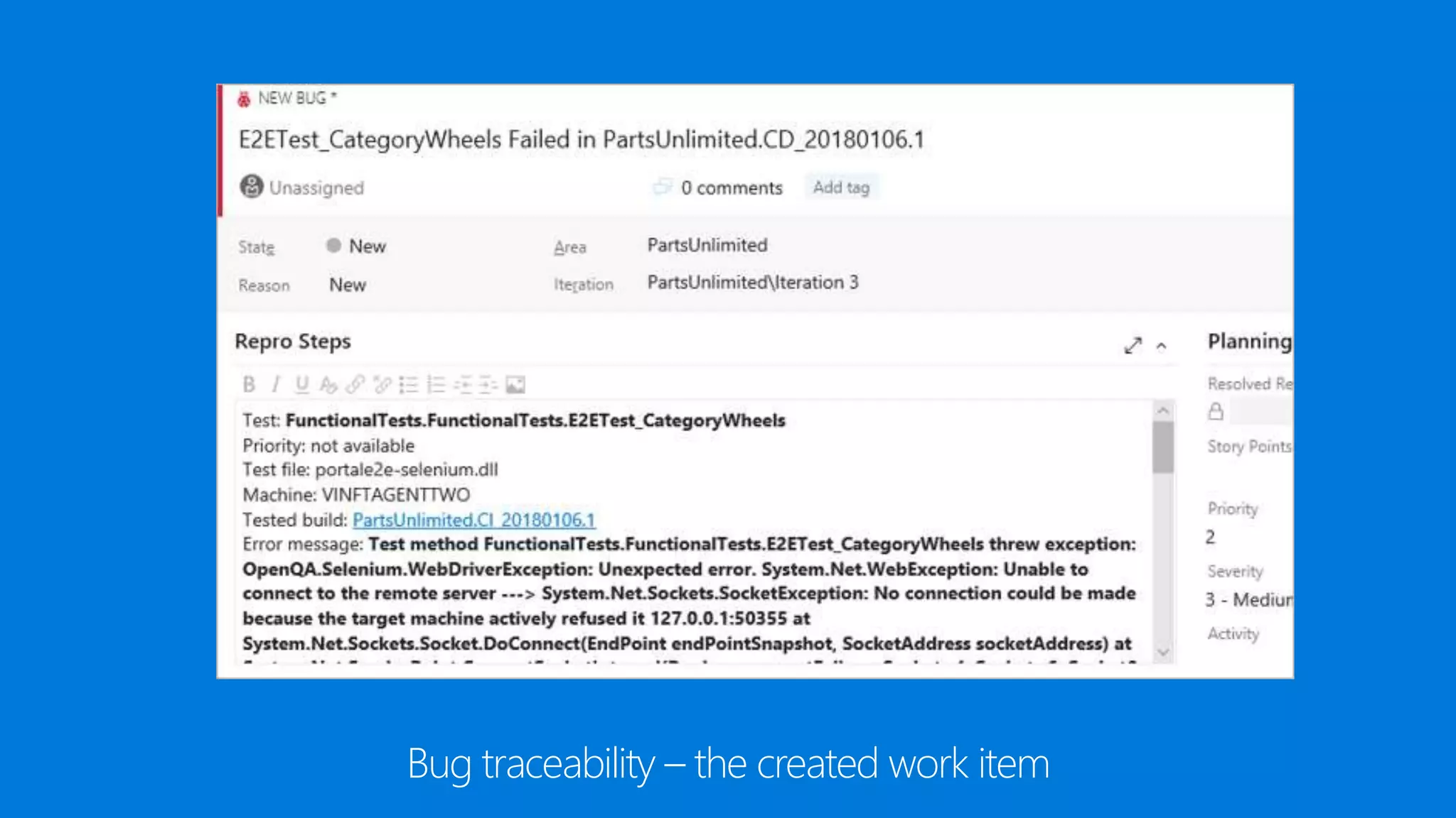 Bug traceability – the created work item
 
