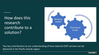 How does this
research
contribute to a
solution?
Two key contributions to our understanding of how national CERT services ...