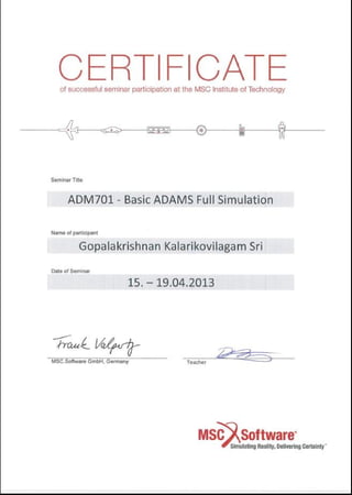 ADAMS certificate