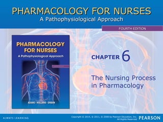 PHARMACOLOGY FOR NURSESPHARMACOLOGY FOR NURSES
A Pathophysiological ApproachA Pathophysiological Approach
FOURTH EDITIONFOURTH EDITION
Copyright © 2014, © 2011, © 2008 by Pearson Education, Inc.
All Rights Reserved
CHAPTER
The Nursing Process
in Pharmacology
6
 