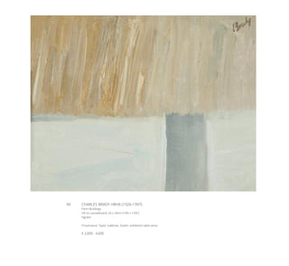 99	 CHARLES BRADY HRHA (1926-1997)
Farm Buildings
Oil on canvasboard, 26 x 34cm (10¼ x 13¼”)
Signed
Provenance: Taylor Galleries, Dublin, exhibition label verso
€ 2,000 - 4,000
 