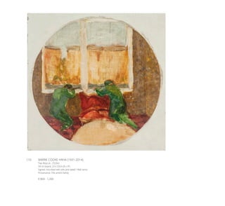 110	 BARRIE COOKE HRHA (1931-2014)
Two Boys at... (?) (Sic)
Oil on board, 23 x 23cm (9 x 9’’)
Signed, inscribed with title and dated 1966 verso
Provenance: The artist’s family
€ 800 - 1,200
 